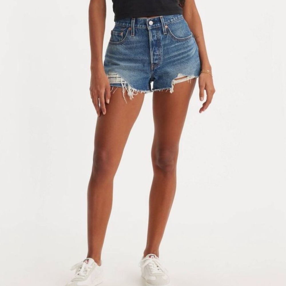 Levi's Blue Distressed Jean Shorts